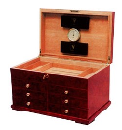 200 Ct. Flamingo Burl Humidor w/ 2 drawers