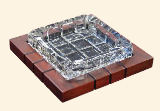 Wood & Crystal Cross-Hatch Ashtray